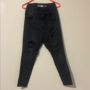 New Max ankle straight leg skinny distressed black denim jeans size 14